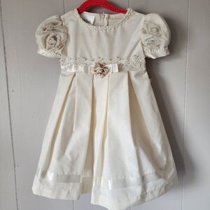 Vintage Bonnie Jean Baby Girl 4T Ivory Rose Formal Holiday Dress Puff Sleeve
